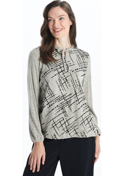 Yeni Sezon Bağlamalı Yaka Desenli Kadın Bluz