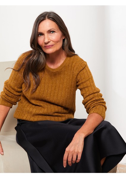 Yeni Sezon Bisiklet Yaka Kendinden Desenli Uzun Kollu Kadın Triko Kazak