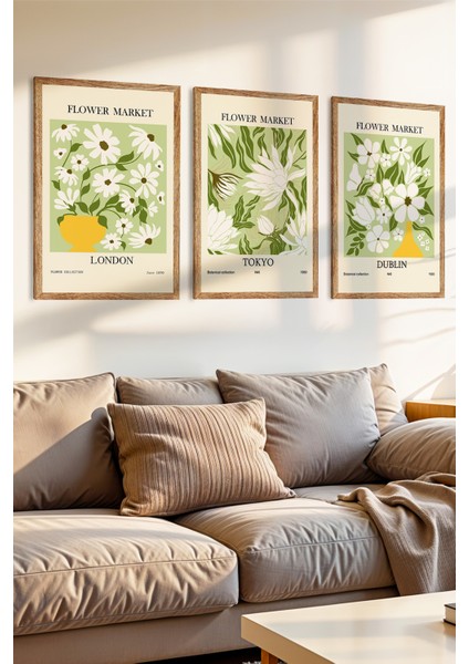 3 Parça Doğanın Güzellikleri Temalı Ahşap Çerçeve Görünümlü Mdf Tablo Seti