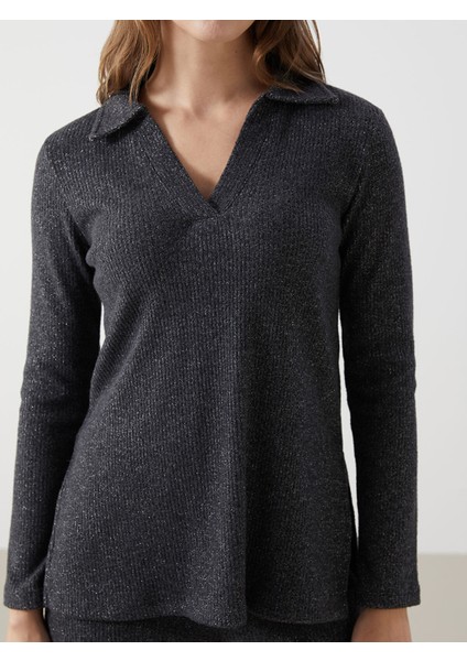 Yeni Sezon Polo Yaka Parlak Görünümlü Kadın Sweatshirt modelleri