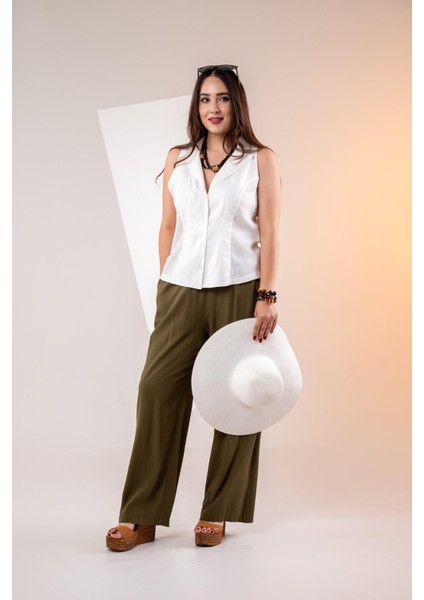 Kadın Büyük Beden Keten Kolsuz Gömlek Beyaz modelleri