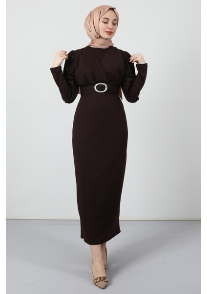 Yakası Çapraz Elbise Acı Kahve fiyatları