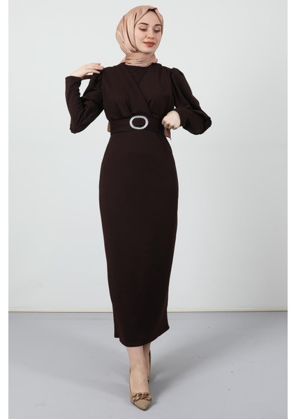 Yakası Çapraz Elbise Acı Kahve fırsatları