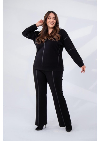 Kadın Büyük Beden Grogren Detaylı Eşofman Siyah Altı fiyatları