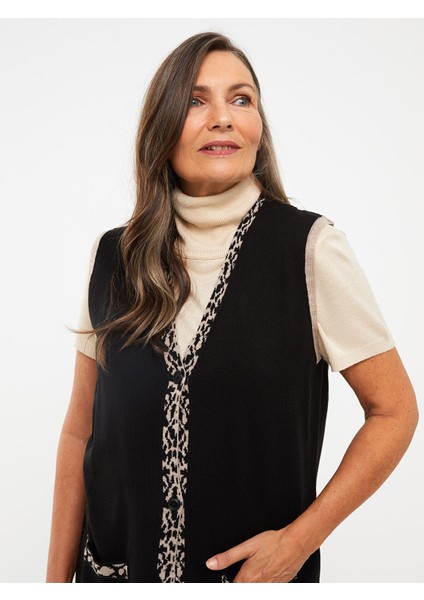 Yeni Sezon Kadın V Yaka Desenli Kolsuz Triko Yelek fiyatları