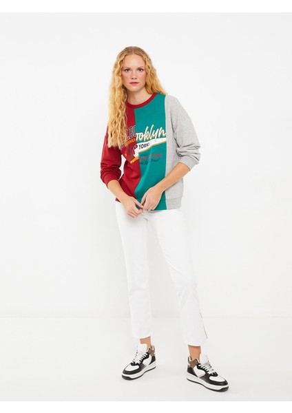 Yeni Sezon Bisiklet Yaka Renk Bloklu Uzun Kollu Kadın Sweatshirt fiyatları