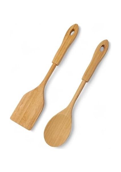 Bambu 2'li Servis Seti, Tavalarınız ve Kızarmanız Için Spatula, Servisleriniz Için Büyük Kaşık | 2 Adet Lüks Bambu Set modelleri