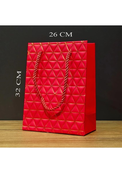 Büyük Boy Kırmızı Gold Desenli Hediye Çantası