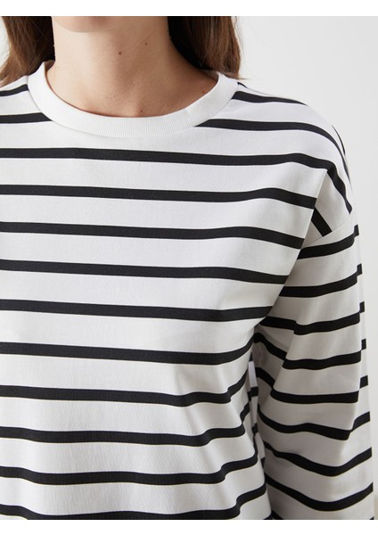 Yeni Sezon Bisiklet Yaka Çizgili Kadın Sweatshirt modelleri