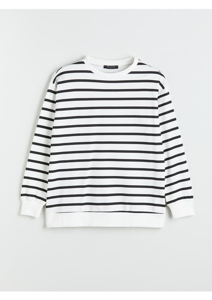 Yeni Sezon Bisiklet Yaka Çizgili Kadın Sweatshirt indirimleri