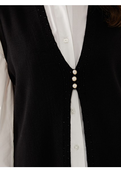 Yeni Sezon V Yaka Taşlı Kadın Triko Yelek modelleri