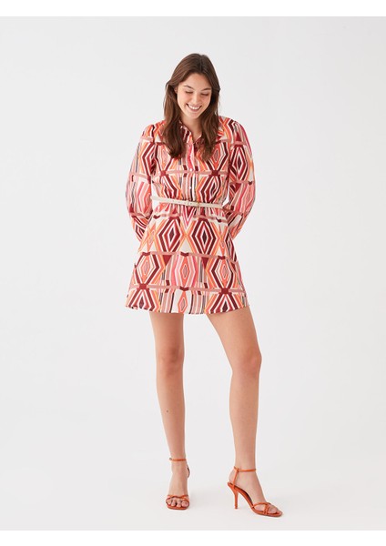 Yeni Sezon Desenli Uzun Kollu Saten Kadın Gömlek Elbise