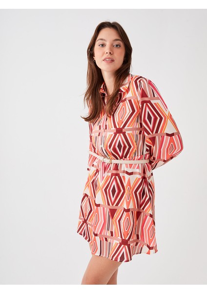 Yeni Sezon Desenli Uzun Kollu Saten Kadın Gömlek Elbise modelleri