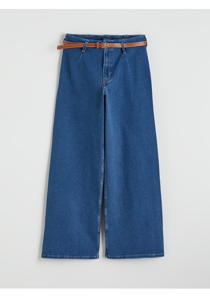Yeni Sezon Beli Kemerli Wideleg Kadın Jean Pantolon