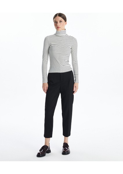 Yeni Sezon Dik Yaka Çizgili Uzun Kollu Kadın Body fiyatları