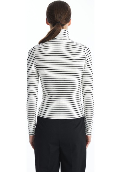 Yeni Sezon Dik Yaka Çizgili Uzun Kollu Kadın Body fırsatları