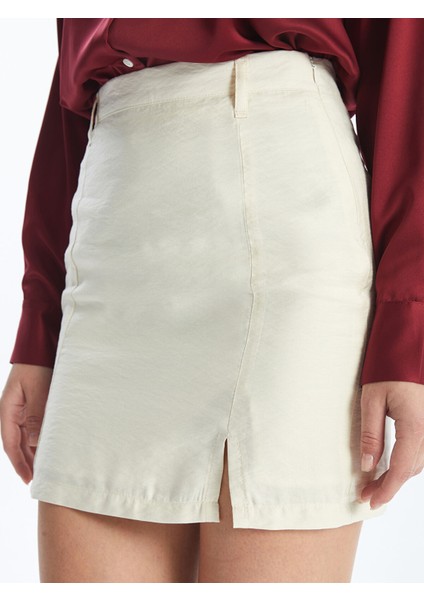 Yeni Sezon Beli Fermuarlı Düz Keten Görünümlü Kadın Etek modelleri