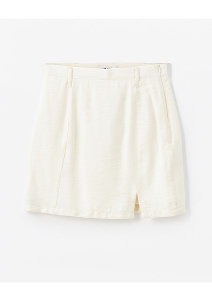 Yeni Sezon Beli Fermuarlı Düz Keten Görünümlü Kadın Etek indirimleri