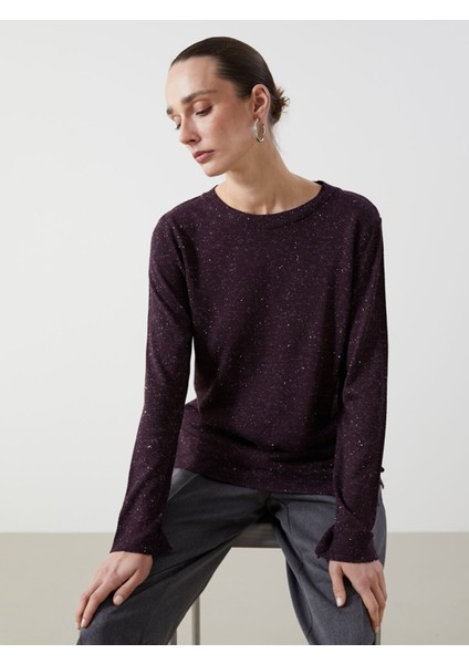 Yeni Sezon Bisiklet Yaka Parlak Görünümlü Kadın Triko Kazak