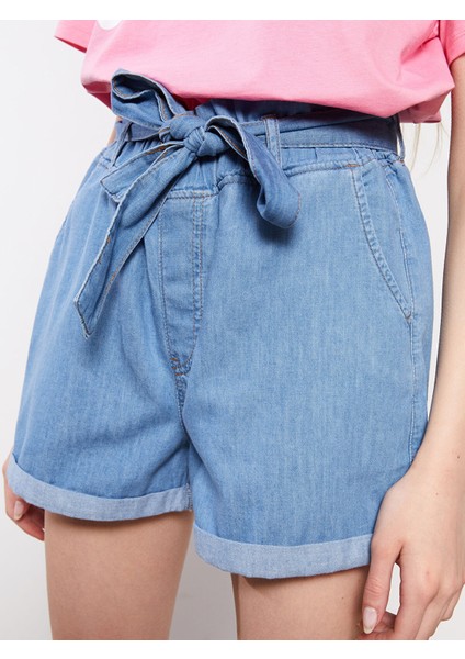 Yeni Sezon Yüksek Bel Paperbag Düz Cep Detaylı Paperbag Kadın Jean Şort indirimleri