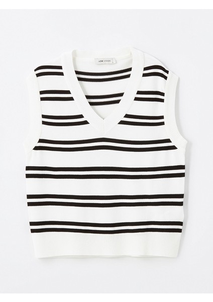 Yeni Sezon V Yaka Çizgili Kadın Triko Süveter indirimleri