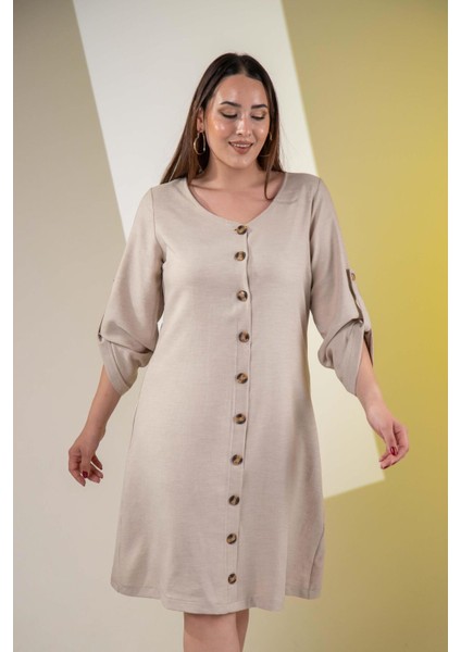 Kadın 3330447 Önü Düğmeli Bej Elbise