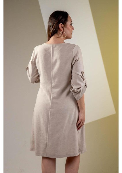 Kadın 3330447 Önü Düğmeli Bej Elbise fiyatları