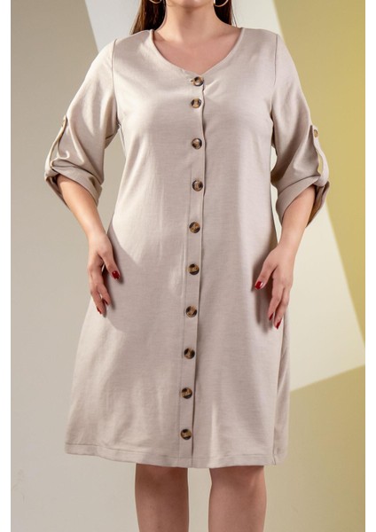 Kadın 3330447 Önü Düğmeli Bej Elbise modelleri