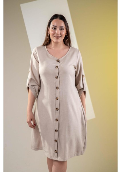 Kadın 3330447 Önü Düğmeli Bej Elbise