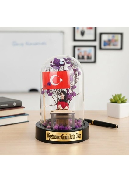 Türk Bayraklı Sıralı Ters Fanus - Öğretmenler Günü Hediyesi modelleri