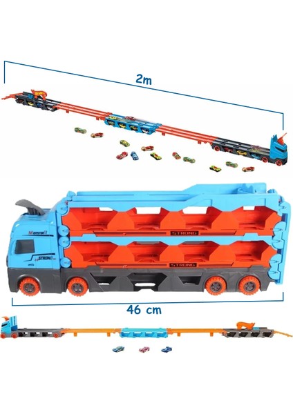 Hız Sürat Rampalı Yarış Pisti 2 Metre Özellikli 2 Araçlı Araç Taşıyıcı Oyuncak Tır
