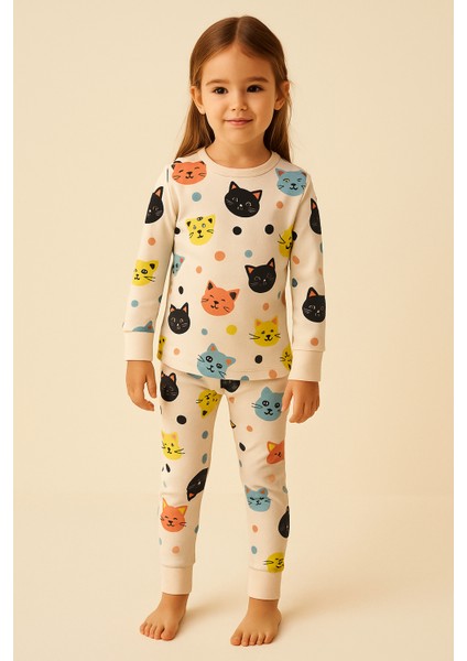 Kız Çocuk Kedi Desenli Pijama Takımı Açık Pembe fiyatları