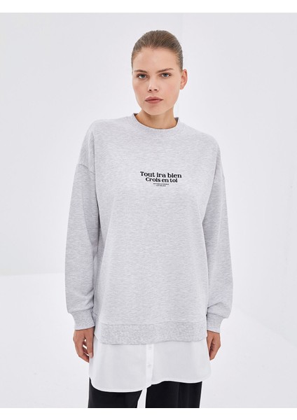 Yeni Sezon Bisiklet Yaka Baskılı Oversize Kadın Sweatshirt Tunik