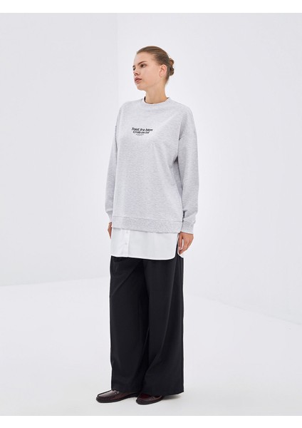 Yeni Sezon Bisiklet Yaka Baskılı Oversize Kadın Sweatshirt Tunik fiyatları