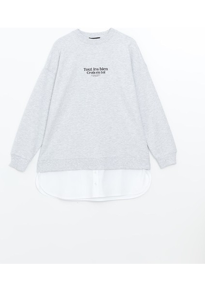 Yeni Sezon Bisiklet Yaka Baskılı Oversize Kadın Sweatshirt Tunik indirimleri