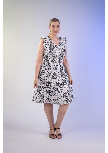 Kadın Büyük Beden Beli Lastikli V Yaka Beyaz Elbise fiyatları