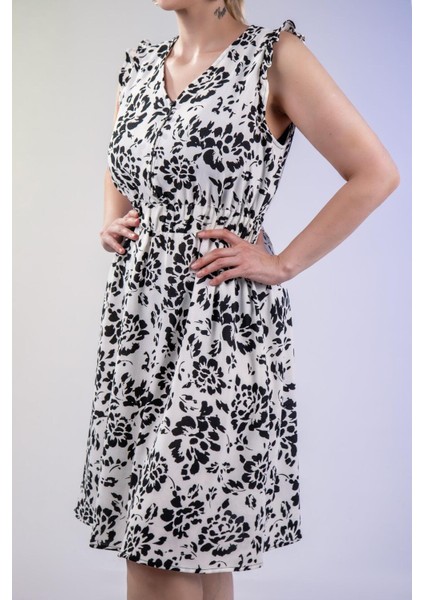 Kadın Büyük Beden Beli Lastikli V Yaka Beyaz Elbise indirimleri