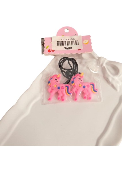 Kız Çocuk Sevimli Unicorn Figürlü Karışık Renk Çiftli Çocuk Lastik Toka 2'li