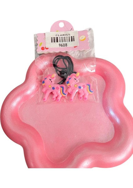 Kız Çocuk Sevimli Unicorn Figürlü Karışık Renk Çiftli Çocuk Lastik Toka 2'li modelleri