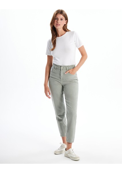 Yeni Sezon Beli Lastikli Slouchy Fit Kadın Jean Pantolon