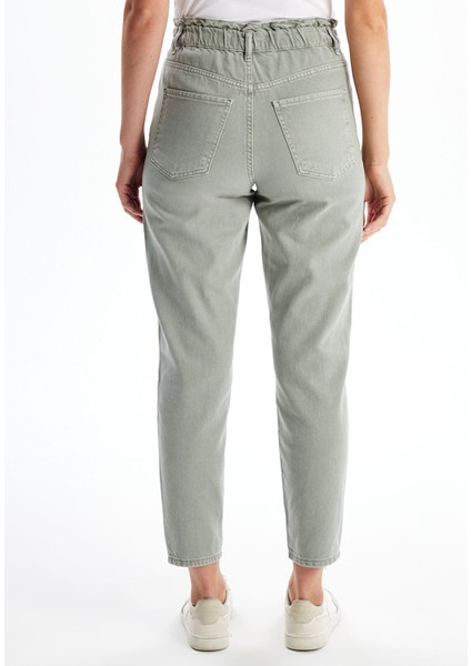 Yeni Sezon Beli Lastikli Slouchy Fit Kadın Jean Pantolon fırsatları