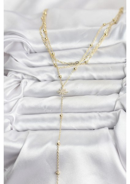 Pirinç Gold Renk Kutup Yıldızı Detaylı 3'lü Kombin Kadın Kolye fiyatları