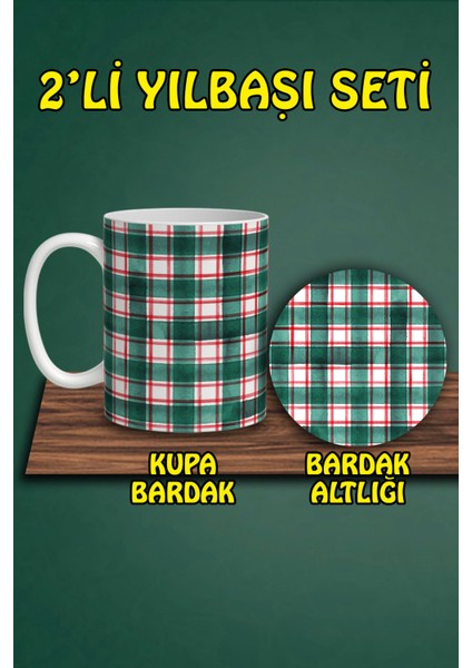 Yılbaşı Temalı Kupa ve Bardak Altlığı Seti