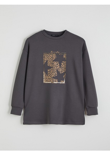 Yeni Sezon Baskılı Oversize Kadın Sweatshirt Tunik