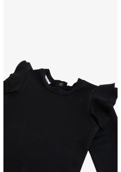 Kız Çocuk Siyah Omuz Fırfırlı Bisiklet Yaka Body Sweatshirt fırsatları