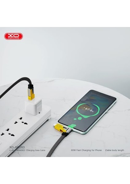Xo Is Beauty 60W Hızlı Şarj Kablosu 4ü1 Arada, NB283, 1 Metre, 2 Type-C, Usb-A, Lightning, Örgü Dayanıklı Kablo, Siyah fiyatları