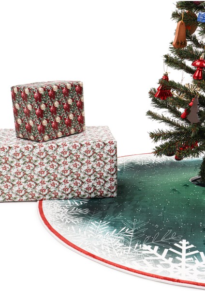 Yılbaşı Ağacı Altı Örtüsü | Yılbaşı Desenli Çam Ağacı Ayak Örtüsü Kaymaz Dot Tabanlı Halı | MIM0359 indirimleri