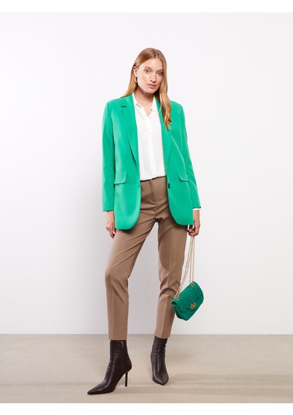 Yeni Sezon Önden Düğme Kapamalı Düz Uzun Kollu Kadın Blazer Ceket