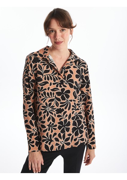 Yeni Sezon Gömlek Yaka Desenli Kadın Bluz
