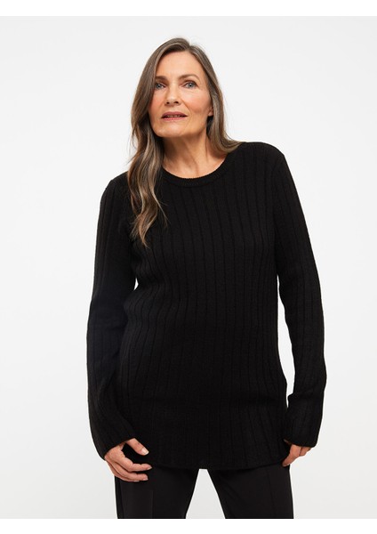 Yeni Sezon Bisiklet Yaka Kendinden Desenli Uzun Kollu Kadın Triko Kazak